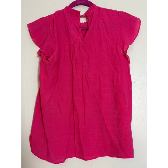 Nanette Lepore Small Cap Sleeve Pintuck Button Ruffle Neck Closure Blouse - Picture 5 of 6